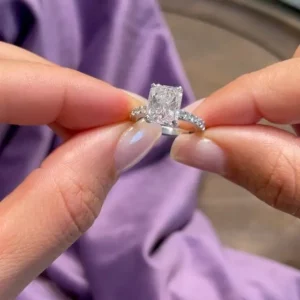 Lane Woods 925 Silver Radiant Moissanite Hidden Halo Ring