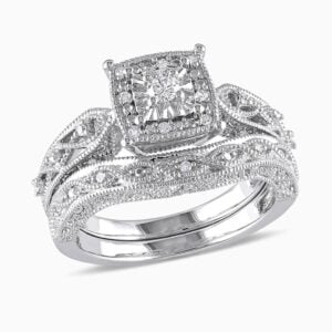 Lane Woods 925 Silver Retro Cascading Promise Engagement Moissanite Bridal Set Ring