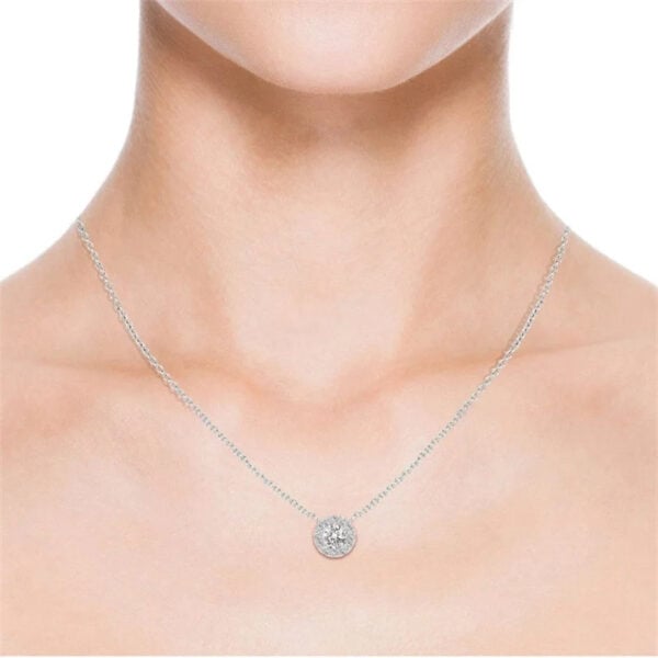 Lane Woods 925 Silver Round Cut Moissanite Halo Necklace