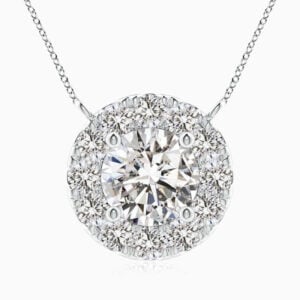 Lane Woods 925 Silver Round Cut Moissanite Halo Necklace