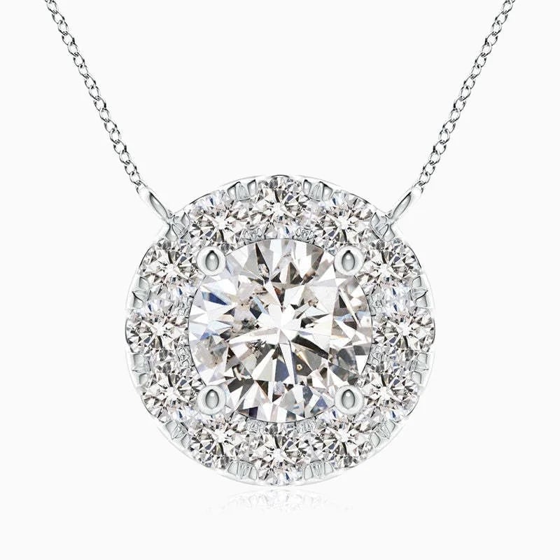 Round Cut Moissanite Halo Necklace