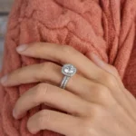 Lane Woods 925 Silver Round Moissanite Halo Bridal Set