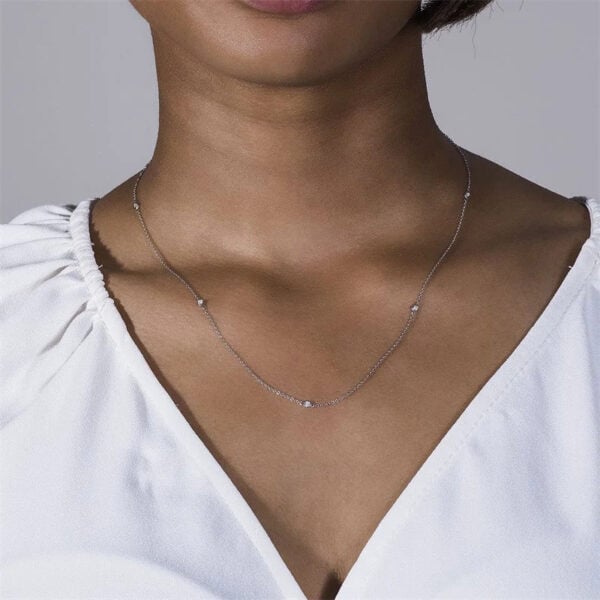 Lane Woods 925 Silver Round Moissanite Station Necklace