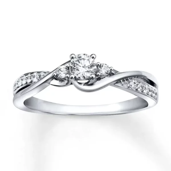 Lane Woods 925 Silver Round-cut Twisted Promise Engagement Wedding Moissanite Ring