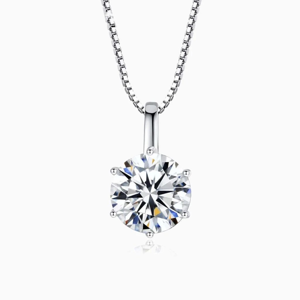 Lane Woods 925 Silver Six Prong Round Cut Moissanite Necklace