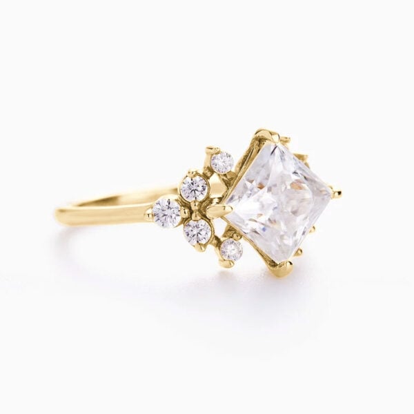 Lane Woods 925 Silver Floral Style Moissanite Ring With Side Accents