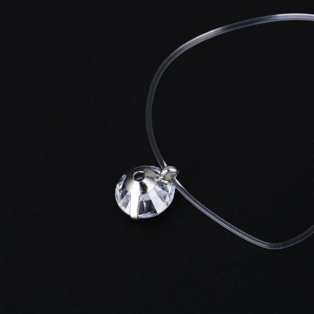 Silver Plated Invisible Fishing Line Round Diamond Pendant