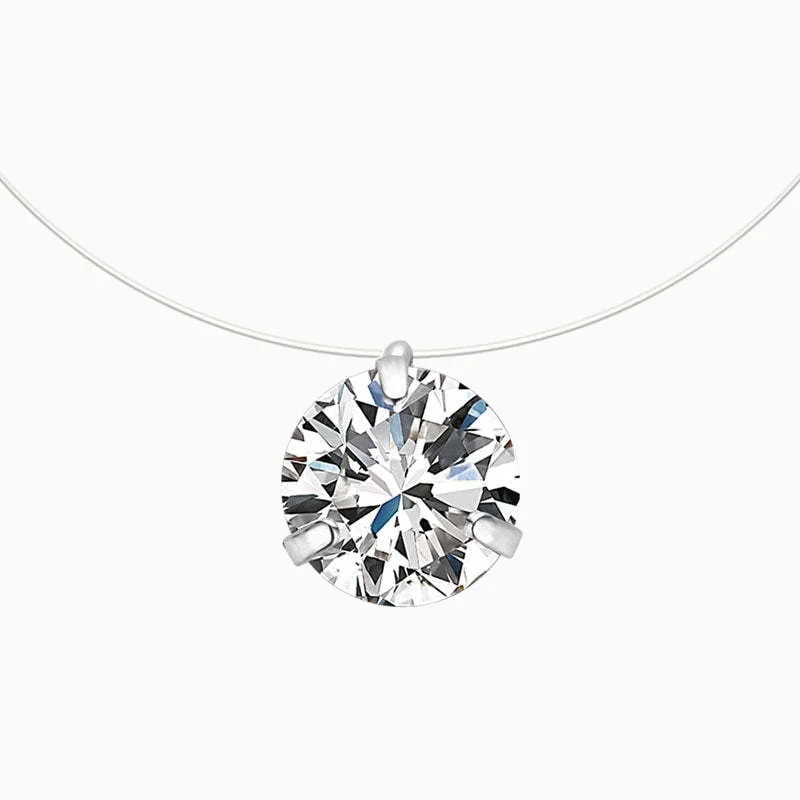Three Prongs Round Moissanite Necklace