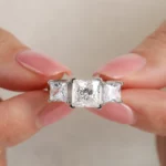 Lane Woods 925 Silver Three Stone Princess Moissanite Engagement Ring
