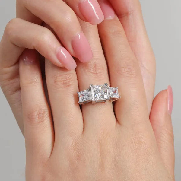 Lane Woods 925 Silver Three Stone Princess Moissanite Engagement Ring