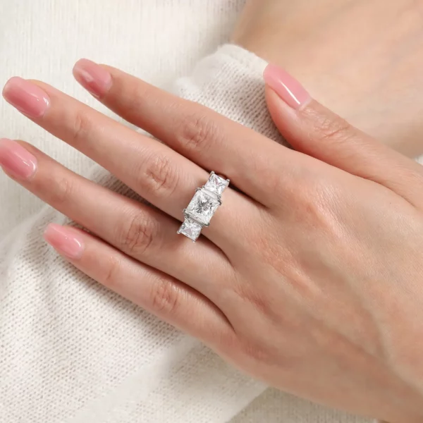 Lane Woods 925 Silver Three Stone Princess Moissanite Engagement Ring