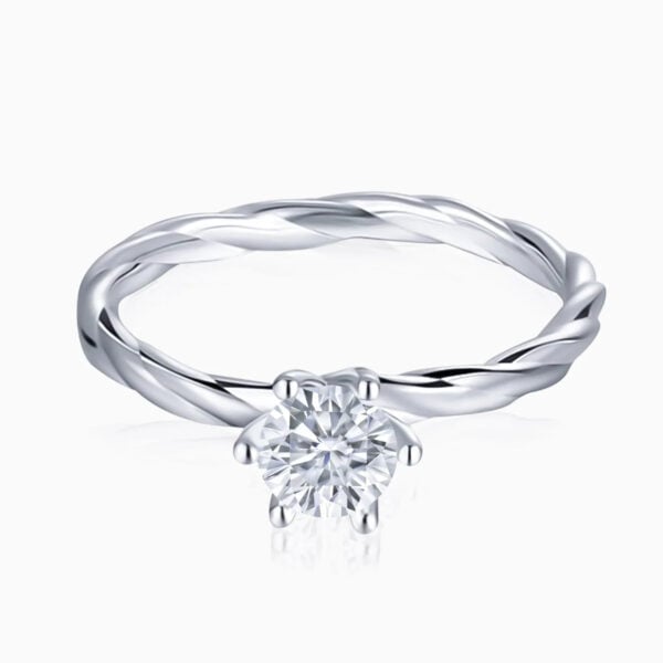 Lane Woods 925 Silver Twisted Vine Six Prong Solitaire Moissanite Ring