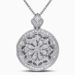 Lane Woods 925 Silver Vintage Floral Locket Moissanite Necklace
