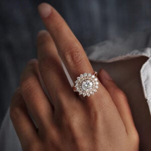 Vintage Round Cut Moissanite Halo Ring