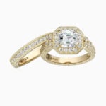Lane Woods 925 Silver Vintage-inspired Asscher-cut Promise Engagement Wedding Moissanite Ring Set