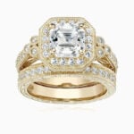 Lane Woods 925 Silver Vintage-inspired Asscher-cut Promise Engagement Wedding Moissanite Ring Set
