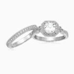 Lane Woods 925 Silver Vintage-inspired Asscher-cut Promise Engagement Wedding Moissanite Ring Set