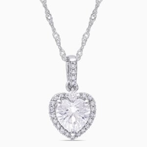 Lane Woods Sterling Silver Heart Halo Moissanite Necklace