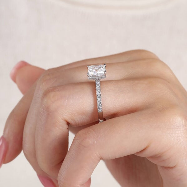 Classic Princess Cut Moissanite Hidden Halo Ring, 2 Carat