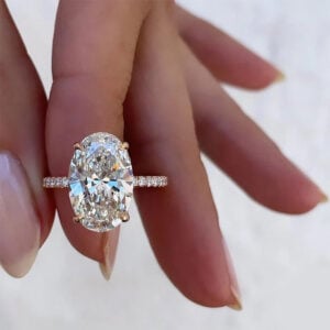S925 sterling silver oval cut moissanite engagement ring