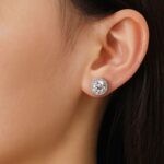 Round 4 Prong Moissanite Halo Earrings