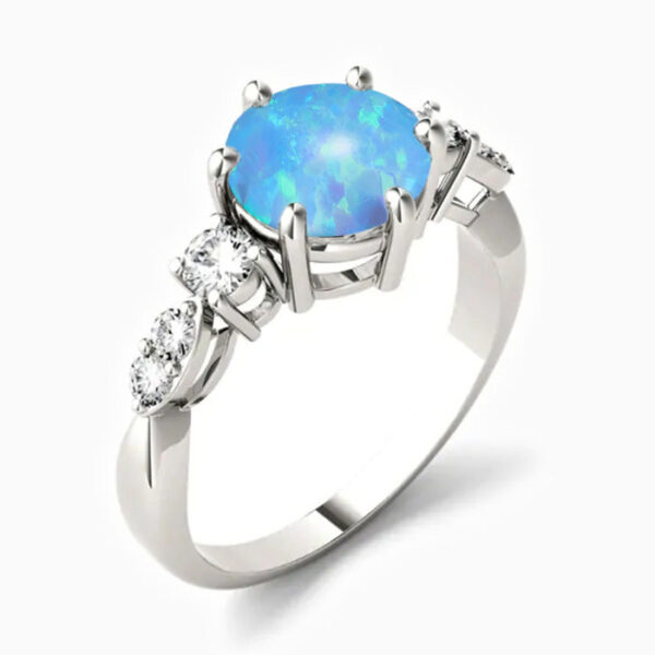 Promise Engagment Wedding Solitaire with Side Accents Opal Ring