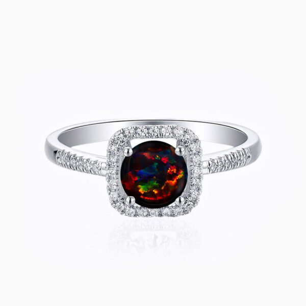 Promise Engagment Wedding Opal Ring Four Prong Round Solitaire Halo Micro Pave 1 Carat