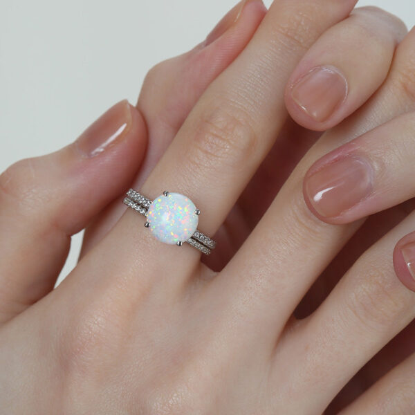 Inlaid Double Promise Engagment Wedding Opal Ring Set