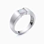 Mens Wedding Bands Round Opal Solitaire Stackable Rings 925 Sterling Silver White Gold Plating 1 Carat
