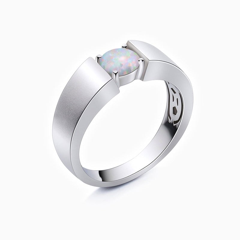 Wedding Bands Round Opal Solitaire Stackable Rings 925 Sterling Silver ...