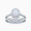 Opal Bridal Set Oval Solitaire Ring Micropavé With Side Stones 1 Carat