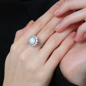 Bridal Set Round-Cut Promise Engagement Wedding Opal Ring