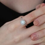 Promise Engagment Wedding Opal Ring Halo Round Solitaire Pave Side Stones 1 Carat