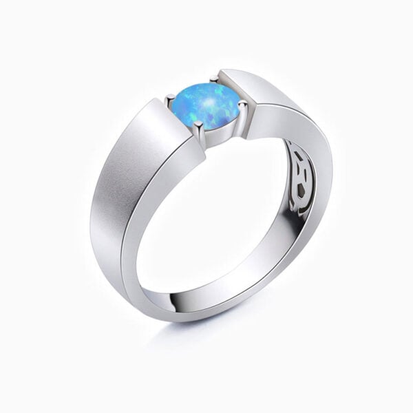 Mens Wedding Bands Round Opal Solitaire Stackable Rings 925 Sterling Silver White Gold Plating 1 Carat