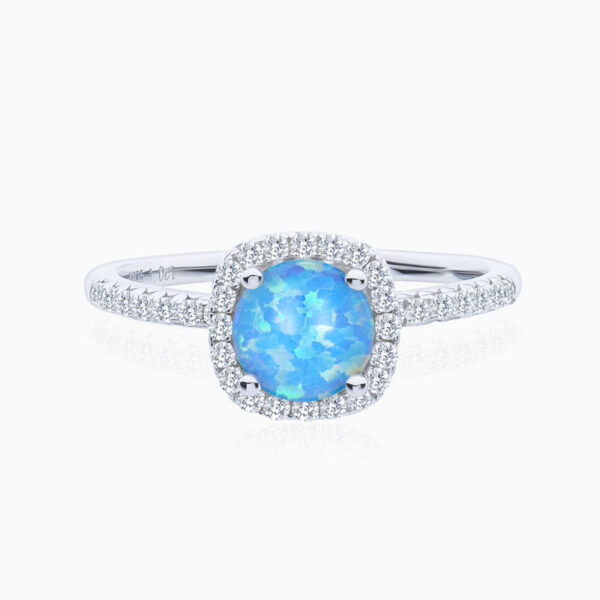 Promise Engagment Wedding Opal Ring Halo Round Solitaire Pave Side Stones 1 Carat