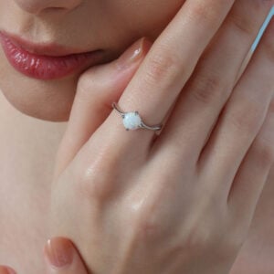 Promise Engagment Wedding Opal Ring Petite Four Prong Setting Round Solitaire Stone 1 Carat