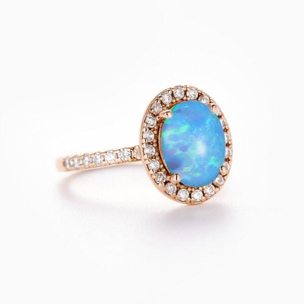 Oval Cut Opal  Halo Promise Ring