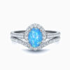 Opal Bridal Set Oval Solitaire Ring Micropavé With Side Stones 1 Carat
