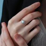Promise Engagement Wedding Halo Opal Rings Round Solitaire With Micro Pave Side Stones 1 Carat