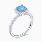 Promise Engagment Wedding Opal Ring Halo Round Solitaire Pave Side Stones 1 Carat