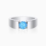 Mens Wedding Bands Round Opal Solitaire Stackable Rings 925 Sterling Silver White Gold Plating 1 Carat