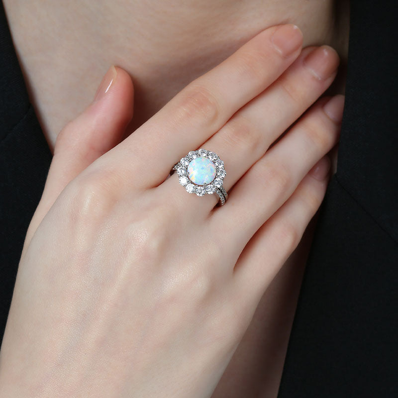 Bridal Set Round-Cut Promise Engagement Wedding Opal Ring