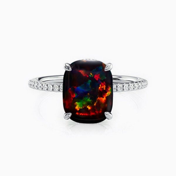 Promise Engagment Wedding Opal Rings Solitaire With Side Accents Stones 4.5 Carats Cushion Cut
