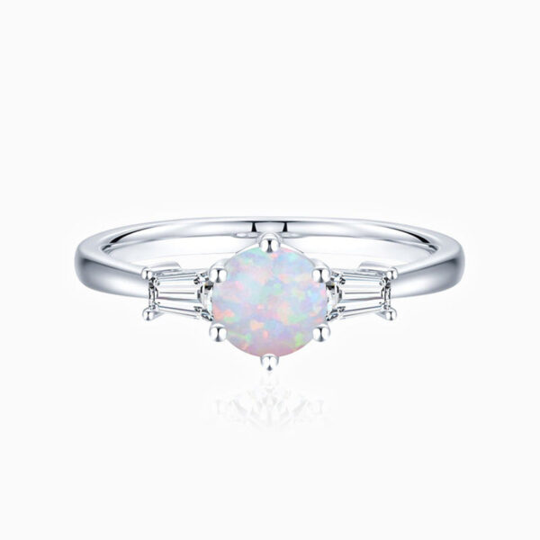 Promise Engagment Wedding Opal Ring Round Solitaire With Emerald Side Stones 1 Carat