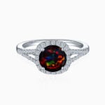 Promise Engagment Wedding Opal Ring Round Solitaire With Micro Pave Side Accents 1.5 Carat