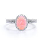 1.5 Carats Halo Oval Cut Promise Engagment Wedding Opal Ring Bridal Set