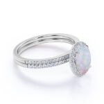 1.5 Carats Halo Oval Cut Promise Engagment Wedding Opal Ring Bridal Set