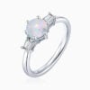 Promise Engagment Wedding Opal Ring Round Solitaire With Emerald Side Stones 1 Carat