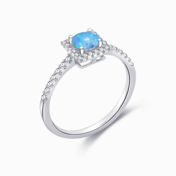 Promise Engagment Wedding Opal Ring Four Prong Setting Square Halo Round Solitaire Pave 1 Carat