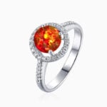 Promise Engagement Wedding Halo Opal Rings Round Solitaire With Micro Pave Side Stones 1 Carat